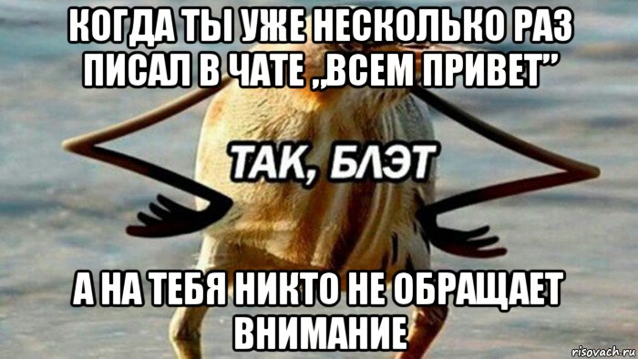 когда ты уже несколько раз писал в чате „всем привет” а на тебя никто не обращает внимание, Мем  Так блэт