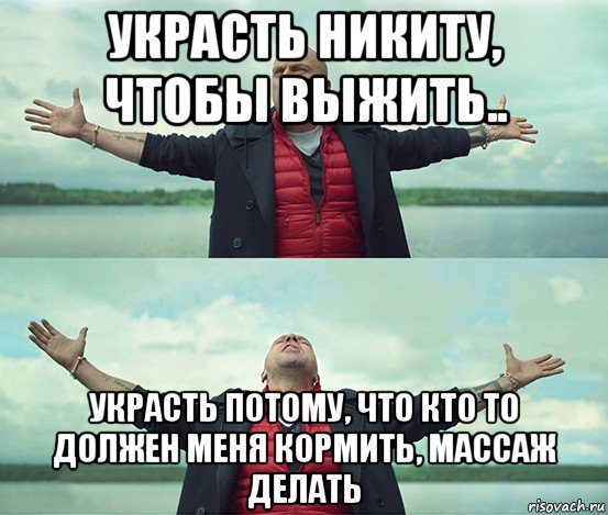 украсть никиту, чтобы выжить.. украсть потому, что кто то должен меня кормить, массаж делать, Мем Безлимитище