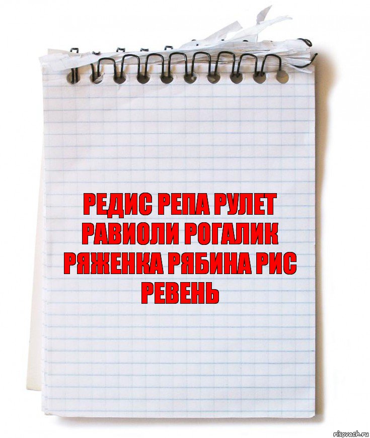 РЕДИС РЕПА РУЛЕТ РАВИОЛИ РОГАЛИК РЯЖЕНКА РЯБИНА РИС РЕВЕНЬ, Комикс   блокнот с пружинкой