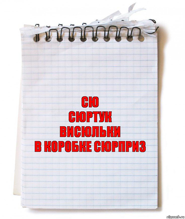 Сю
Сюртук
Висюльки
В коробке сюрприз, Комикс   блокнот с пружинкой