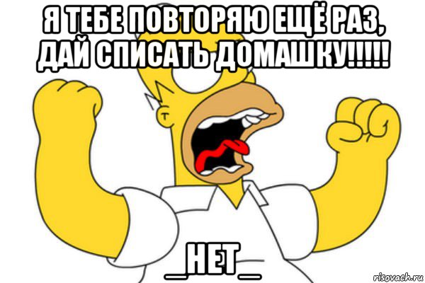 я тебе повторяю ещё раз, дай списать домашку!!!!! _нет_