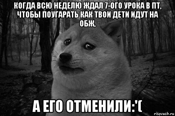 когда всю неделю ждал 7-ого урока в пт, чтобы поугaрать как твои дети идут на обж, а его отменили:'(, Мем    Грусть-пичаль