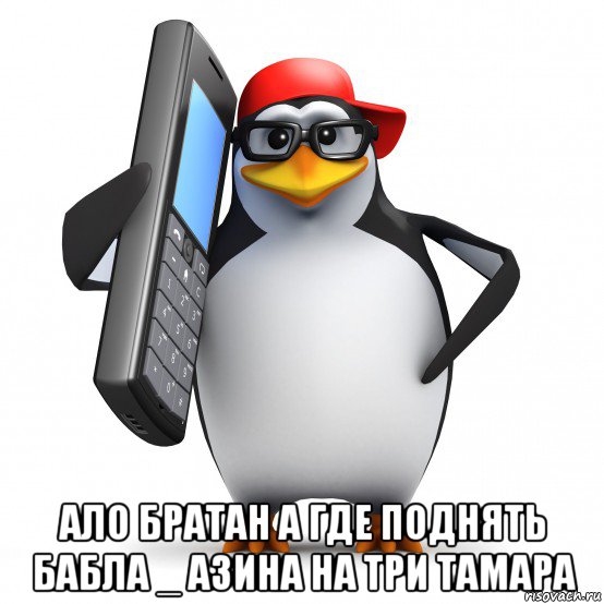  ало братан а где поднять бабла _ азина на три тамара, Мем   Пингвин звонит