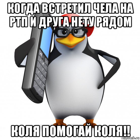 когда встретил чела на ртп и друга нету рядом коля помогай коля!!, Мем   Пингвин звонит