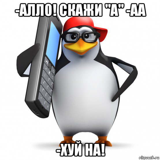 -алло! скажи "а" -аа -хуй на!, Мем   Пингвин звонит