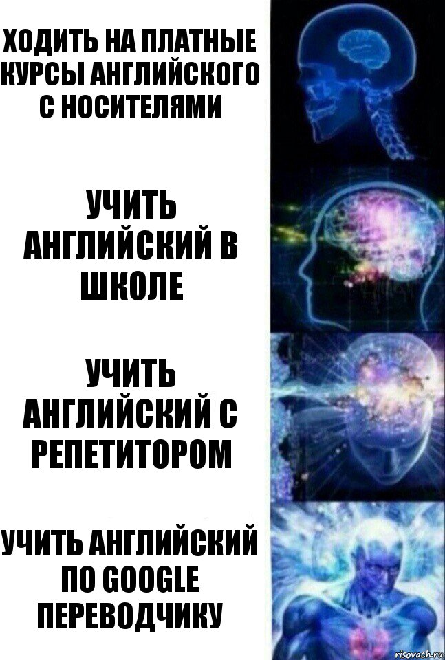 Ходить на платные курсы английского с носителями Учить английский в школе Учить английский с репетитором Учить английский по Google переводчику, Комикс  Сверхразум