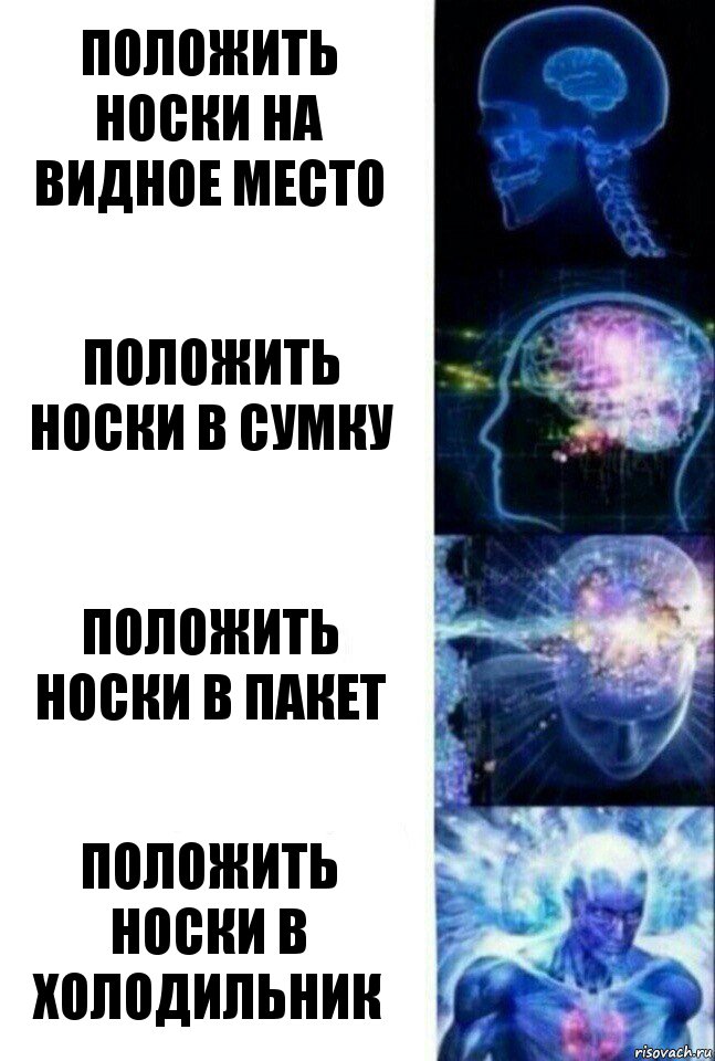 Положить носки на видное место Положить носки в сумку Положить носки в пакет Положить носки в холодильник, Комикс  Сверхразум