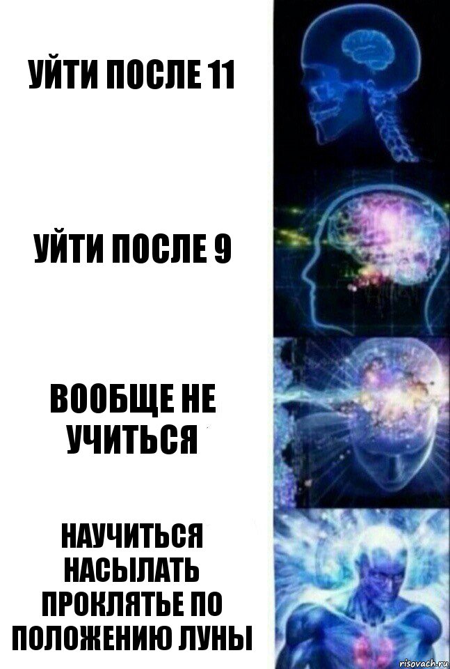 Уйти после 11 Уйти после 9 Вообще не учиться Научиться насылать проклятье по положению луны, Комикс  Сверхразум