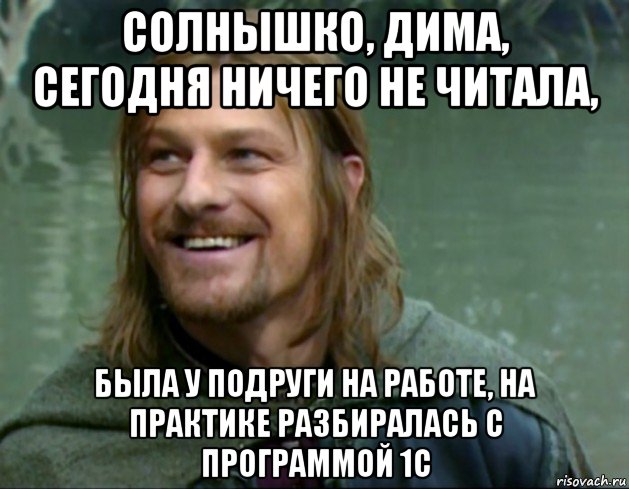 солнышко, дима, сегодня ничего не читала, была у подруги на работе, на практике разбиралась с программой 1с, Мем Тролль Боромир