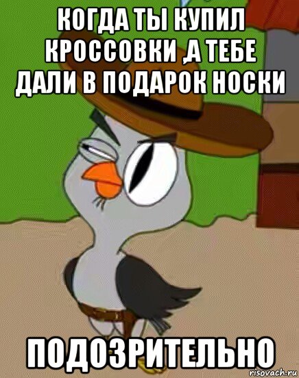 когда ты купил кроссовки ,а тебе дали в подарок носки подозрительно, Мем    Упоротая сова