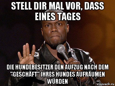 stell dir mal vor, dass eines tages die hundebesitzer den aufzug nach dem ''geschäft'' ihres hundes aufräumen würden, Мем  А теперь представь