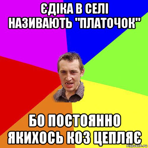 єдіка в селі називають "платочок" бо постоянно якихось коз цепляє, Мем Чоткий паца