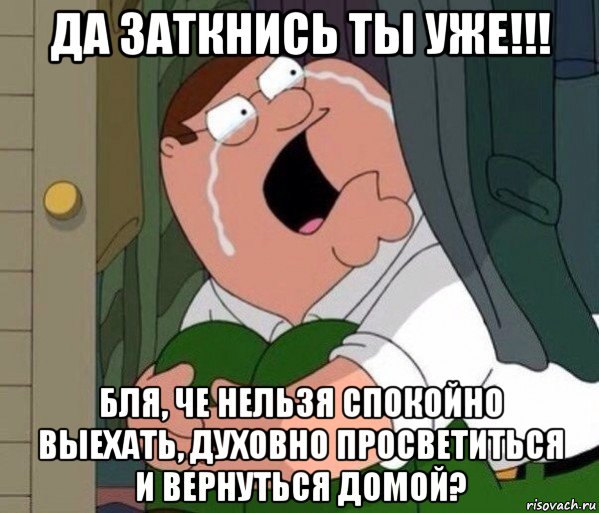 да заткнись ты уже!!! бля, че нельзя спокойно выехать, духовно просветиться и вернуться домой?