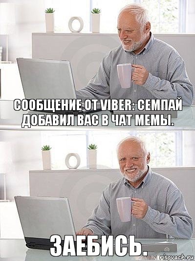 Сообщение от Viber: Семпай добавил вас в чат Мемы. Заебись.