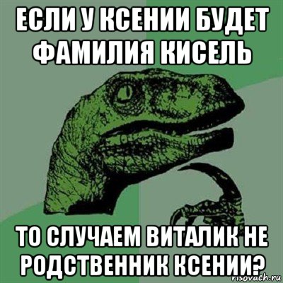 если у ксении будет фамилия кисель то случаем виталик не родственник ксении?, Мем Филосораптор