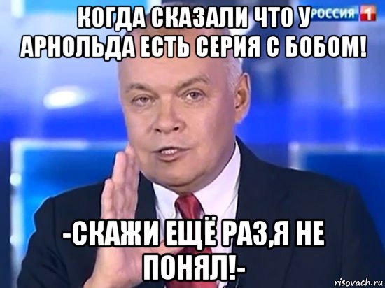 когда сказали что у арнольда есть серия с бобом! -скажи ещё раз,я не понял!-, Мем Киселёв 2014