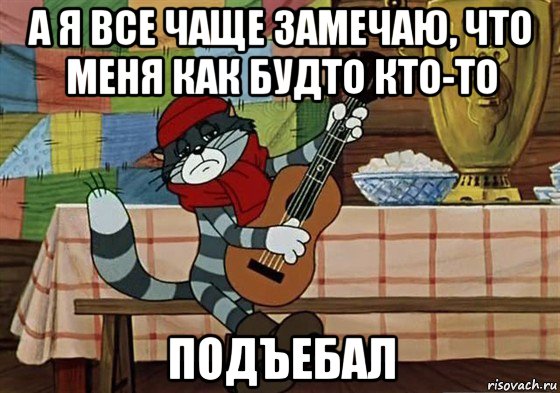 а я все чаще замечаю, что меня как будто кто-то подъебал, Мем Грустный Матроскин с гитарой