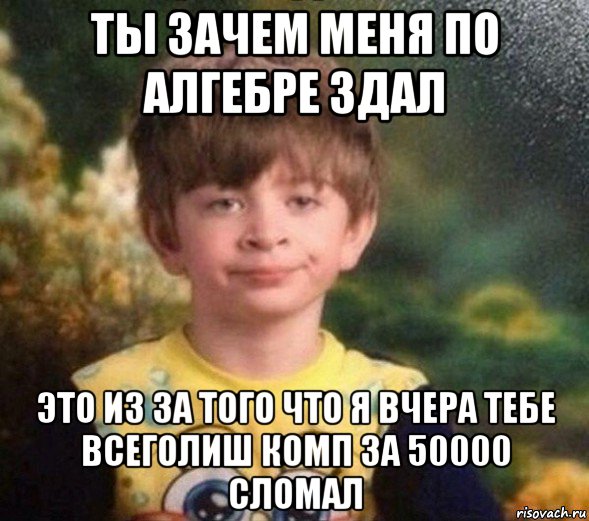 ты зачем меня по алгебре здал это из за того что я вчера тебе всеголиш комп за 50000 сломал, Мем Недовольный пацан