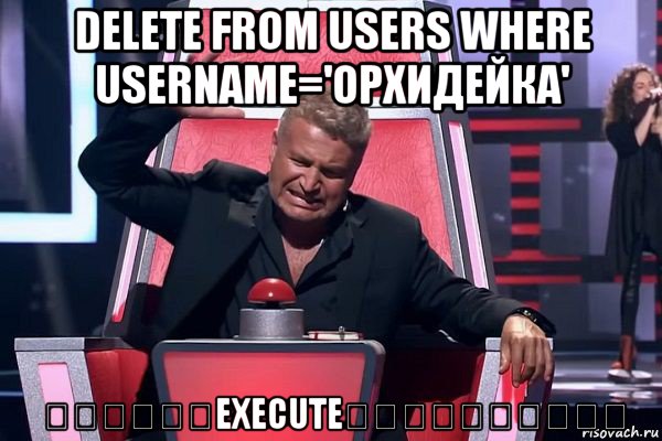 delete from users where username='орхидейка'     ‎‏execute    ‌‌‍‍‎‏, Мем   Отчаянный Агутин