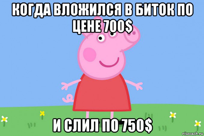 когда вложился в биток по цене 700$ и слил по 750$, Мем Пеппа