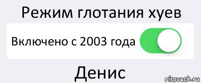 Режим глотания хуев Включено с 2003 года Денис, Комикс Переключатель