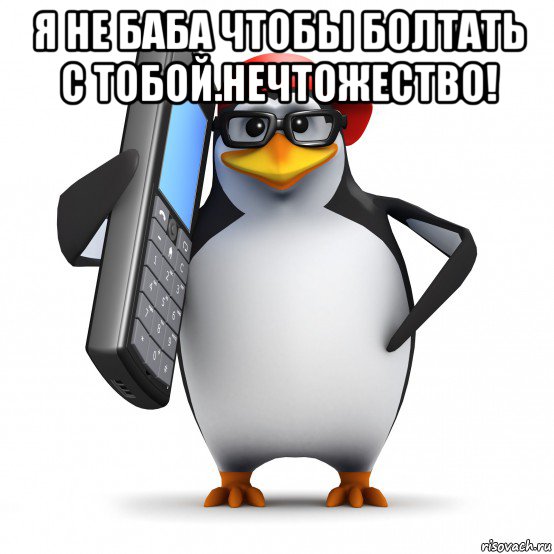 я не баба чтобы болтать с тобой.нечтожество! , Мем   Пингвин звонит