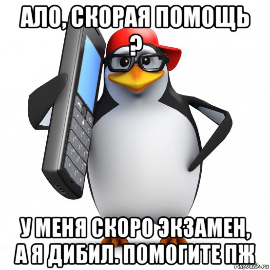 ало, скорая помощь ? у меня скоро экзамен, а я дибил. помогите пж, Мем   Пингвин звонит