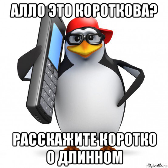 алло это короткова? расскажите коротко о длинном, Мем   Пингвин звонит