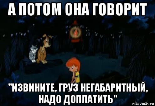 а потом она говорит "извините, груз негабаритный, надо доплатить", Мем Простоквашино закапывает