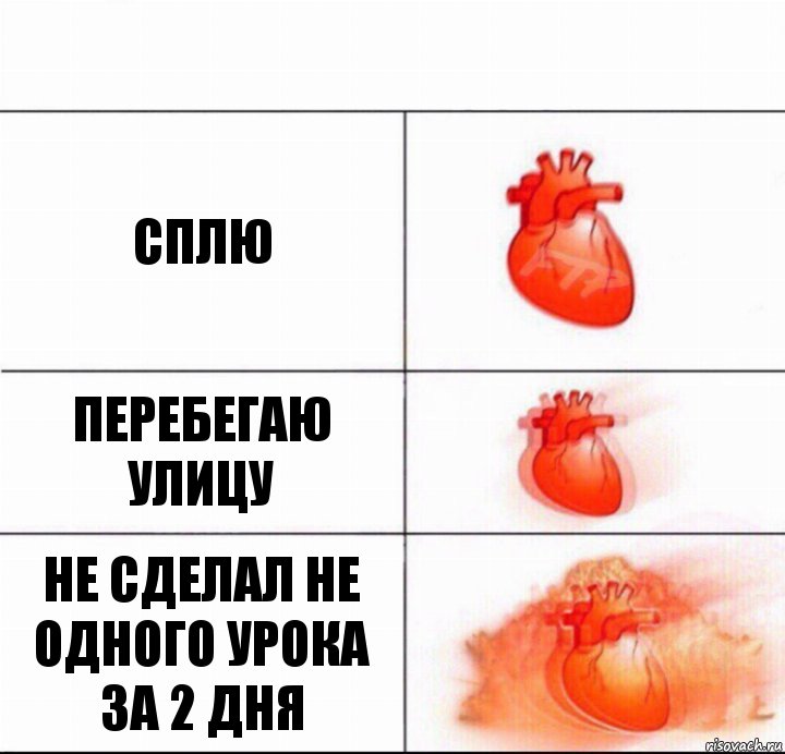 Сплю Перебегаю улицу Не сделал не одного урока за 2 дня, Комикс  Расширяюшее сердце