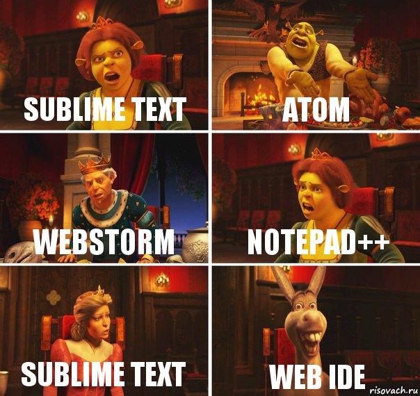 Sublime text Atom Webstorm Notepad++ Sublime text web ide, Комикс  Шрек Фиона Гарольд Осел