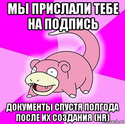 мы прислали тебе на подпись документы спустя полгода после их создания (hr), Мем слоупок