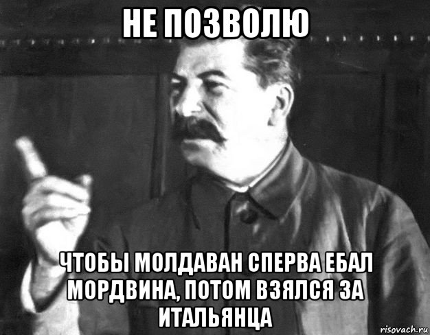 не позволю чтобы молдаван сперва ебал мордвина, потом взялся за итальянца, Мем  Сталин пригрозил пальцем