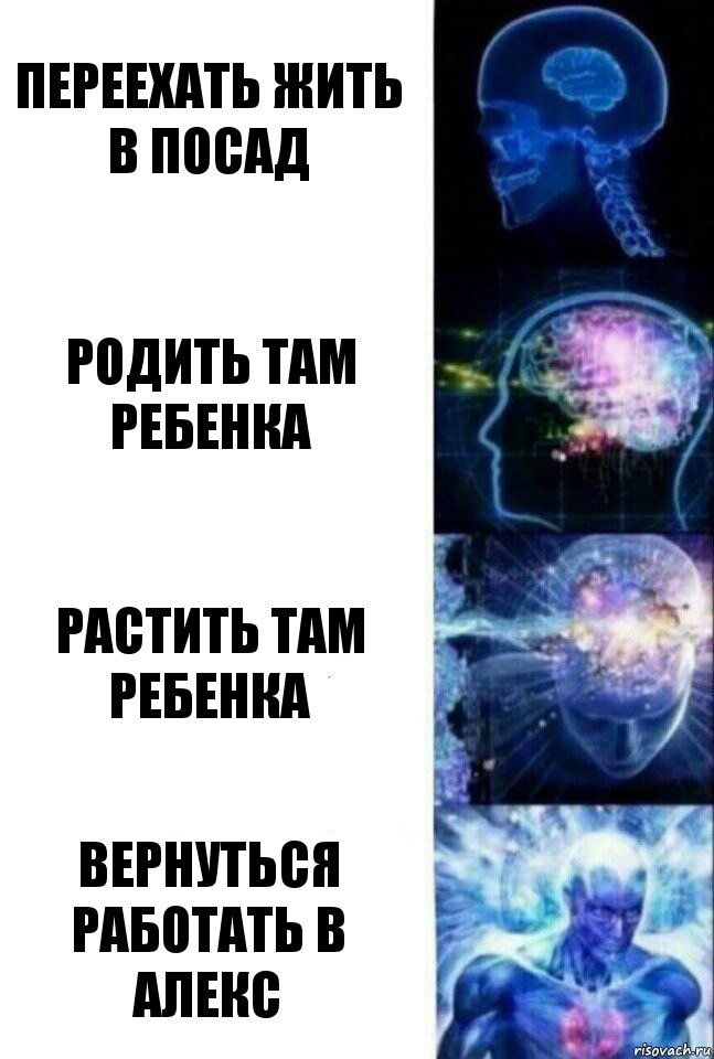 Переехать жить в посад Родить там ребенка Растить там ребенка Вернуться работать в алекс, Комикс  Сверхразум