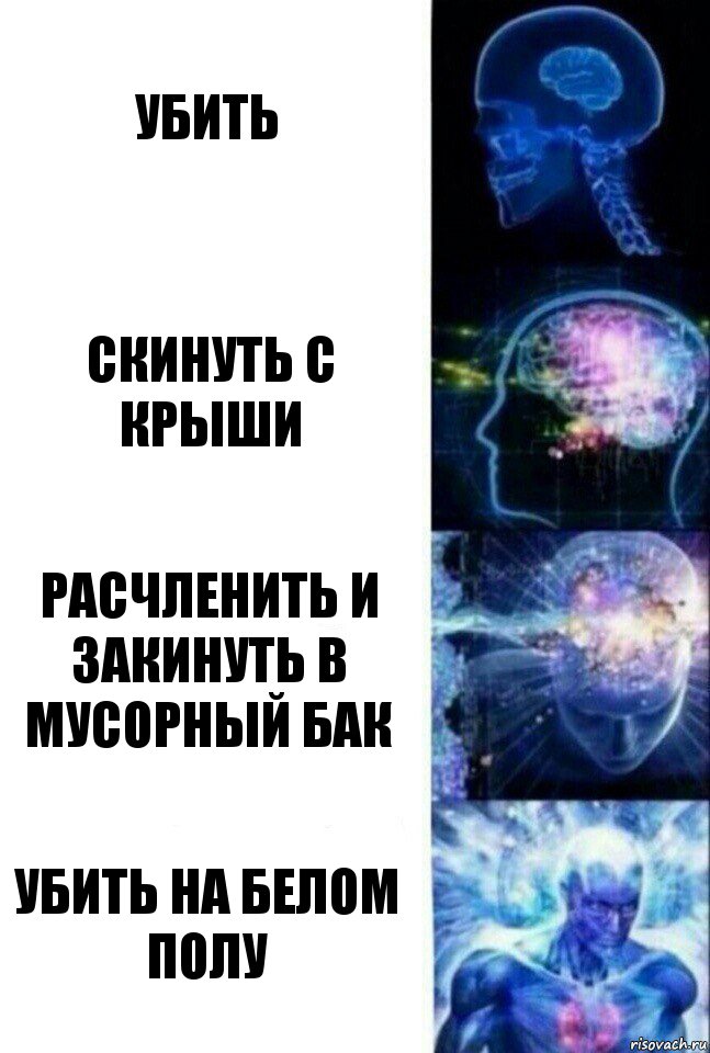 Убить Скинуть с крыши Расчленить и закинуть в мусорный бак Убить на белом полу, Комикс  Сверхразум