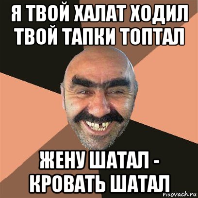 я твой халат ходил твой тапки топтал жену шатал - кровать шатал, Мем Я твой дом труба шатал