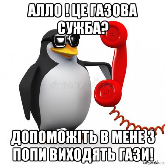 алло ! це газова сужба? допоможіть в мене з попи виходять гази!, Мем  Ало