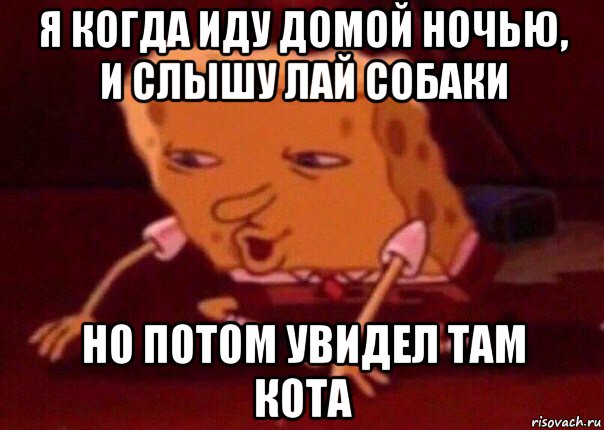 я когда иду домой ночью, и слышу лай собаки но потом увидел там кота, Мем    Bettingmemes