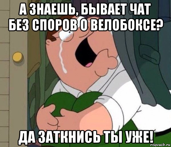 а знаешь, бывает чат без споров о велобоксе? да заткнись ты уже!, Мем Да заткнись ты уже