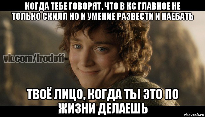 когда тебе говорят, что в кс главное не только скилл но и умение развести и наебать твоё лицо, когда ты это по жизни делаешь, Мем  Фродо