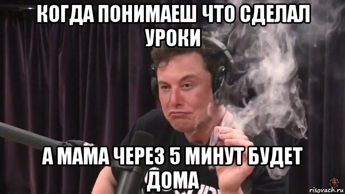 когда понимаеш что сделал уроки а мама через 5 минут будет дома, Мем Илон Маск