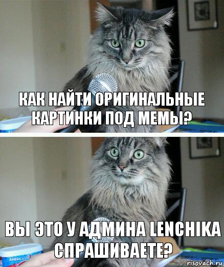 как найти оригинальные картинки под мемы? Вы это у админа Lenchika спрашиваете?, Комикс  кот с микрофоном