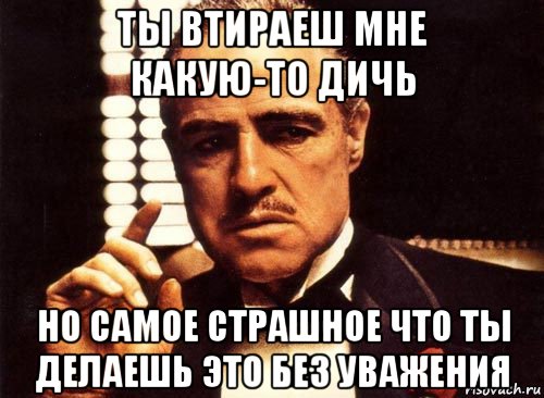 ты втираеш мне какую-то дичь но самое страшное что ты делаешь это без уважения, Мем крестный отец