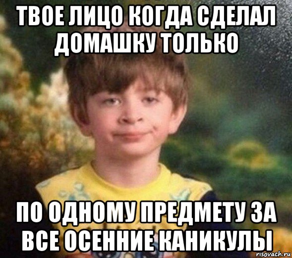 твое лицо когда сделал домашку только по одному предмету за все осенние каникулы, Мем Недовольный пацан