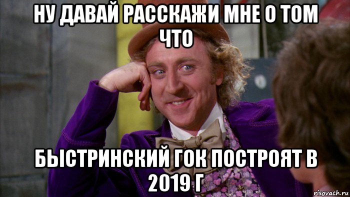 ну давай расскажи мне о том что быстринский гок построят в 2019 г, Мем Ну давай расскажи (Вилли Вонка)