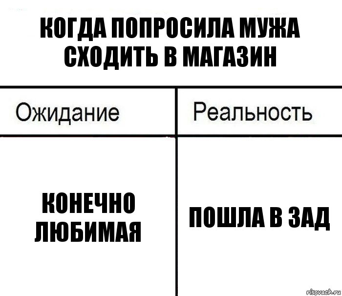 когда попросила мужа сходить в магазин конечно любимая пошла в зад, Комикс  Ожидание - реальность