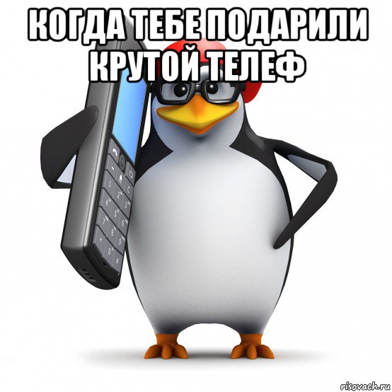 когда тебе подарили крутой телеф , Мем   Пингвин звонит