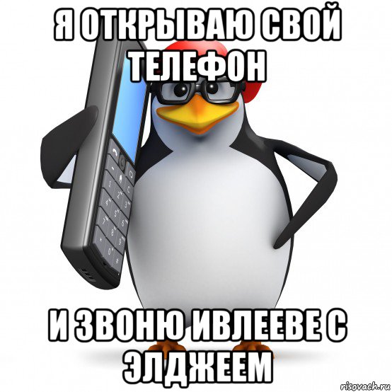 я открываю свой телефон и звоню ивлееве с элджеем, Мем   Пингвин звонит