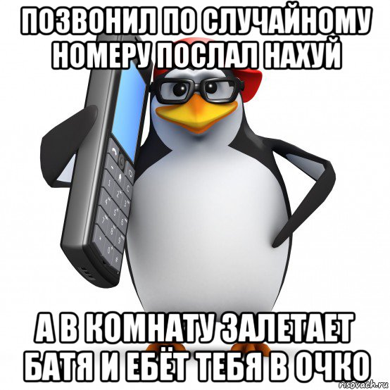 позвонил по случайному номеру послал нахуй а в комнату залетает батя и ебёт тебя в очко, Мем   Пингвин звонит