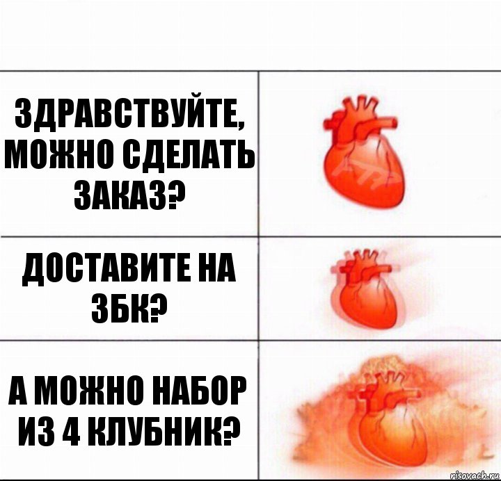 Здравствуйте, можно сделать заказ? Доставите на ЗБК? А можно набор из 4 клубник?, Комикс  Расширяюшее сердце